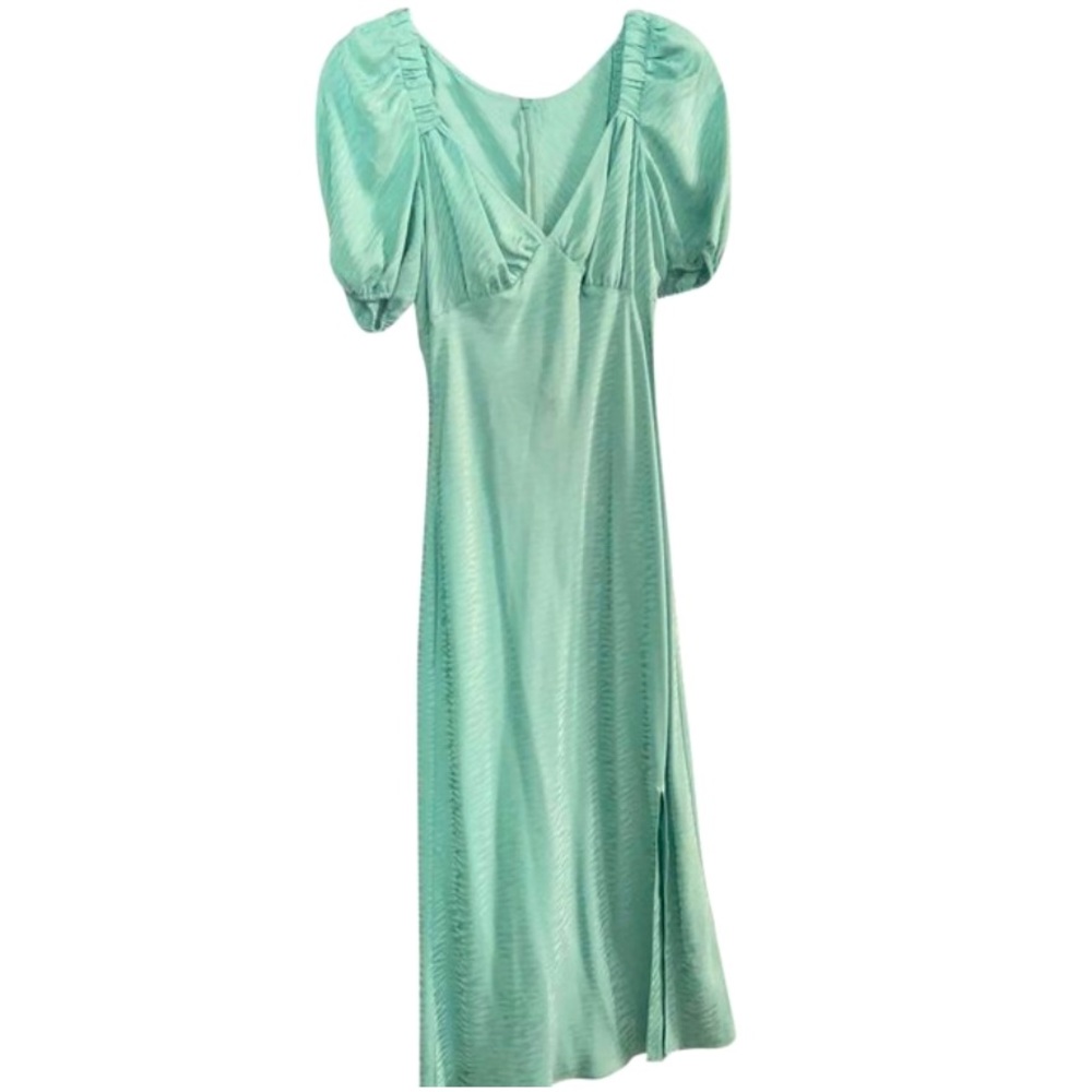 Stunning Mint Green Silk LEITH midi dress w/ animal print inlayed in fabric (S)